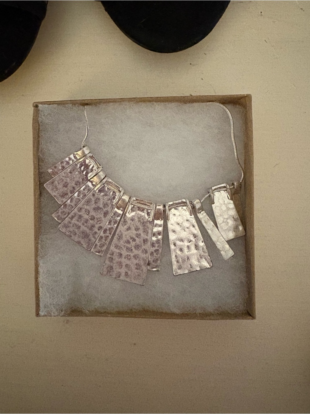 Hammered Silver Fan Panel Necklace - Women Jewelry